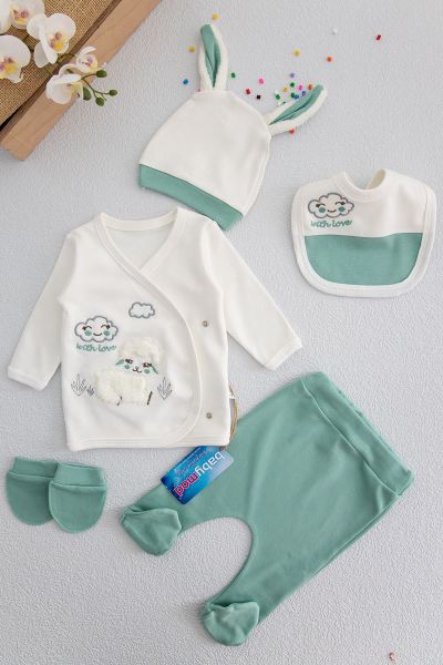 Kuzucuk Figürlü 5'li Bebek Hastane Çıkışı Zıbın Seti