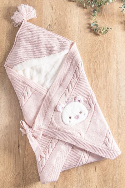 Ayıcık Figürlü Kız/Erkek Bebek Battaniye Bebek Kundak PEMBE -  Tek Ebat