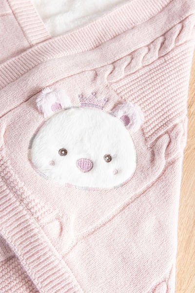Ayıcık Figürlü Kız/Erkek Bebek Battaniye Bebek Kundak PEMBE -  Tek Ebat