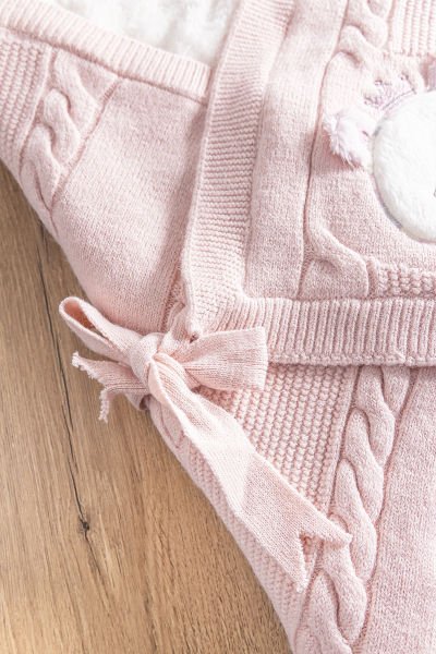 Ayıcık Figürlü Kız/Erkek Bebek Battaniye Bebek Kundak PEMBE -  Tek Ebat