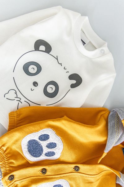 Erkek Bebek Takım Panda Figürlü 3 Parça Erkek Bebek Takım