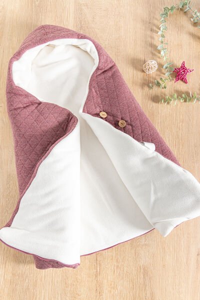 Geyik İşlemeli Polar Astarlı Kız/Erkek Bebek Kundak BORDO -  Tek Ebat