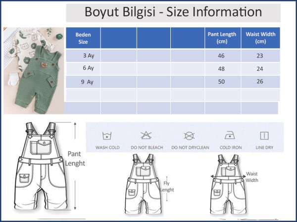 Figürlü 2'li Erkek Bebek Tulum Salopet Takım BEJ - 6 Ay