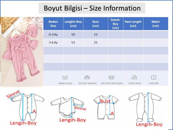 Güpürlü Fiyonklu 100% Pamuk Kız Bebek Tulum BEJ - 3-6 AY