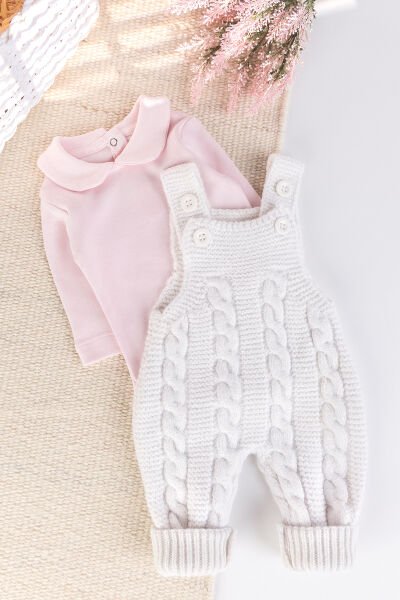 Triko Kışlık 2'li Kız Bebek Salopet Tulum Set