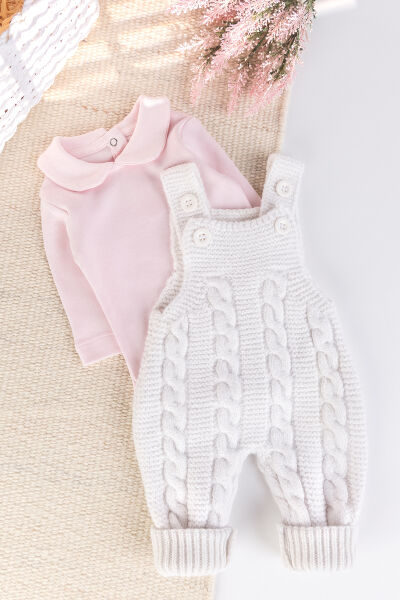 Triko Kışlık 2'li Kız Bebek Salopet Tulum Set