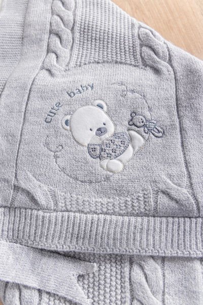 Ayıcık Figürlü Kız/Erkek Bebek Battaniye Bebek Kundak GRİ -  Tek Ebat