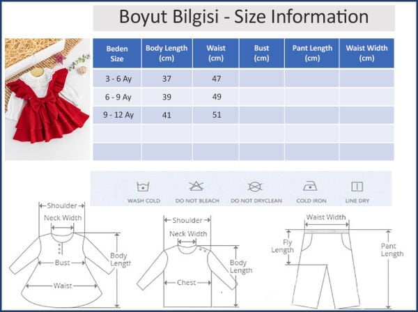Fırfırlı Fiyonklu 2'li Kız Bebek Elbise Body Takım