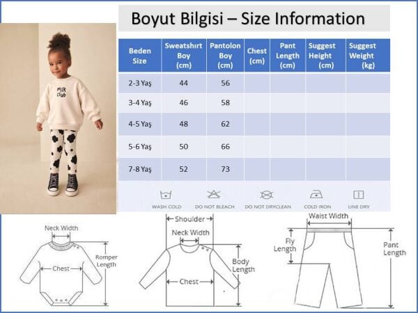 Milk Club Baskılı Bej Sweatshirt ve Çicek Desenli Taytlı 2'li Kız Çocuk Takım