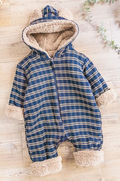 Ayıcık Figürlü İçi Peluş Erkek Bebek Tulum