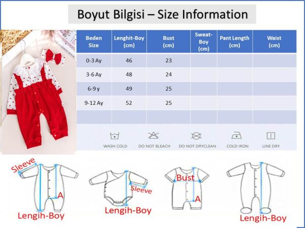 Kalp Desenli Fisto Yakalı Bandanalı Kız Bebek Tulum Set Gül kurusu - 3-6 AY