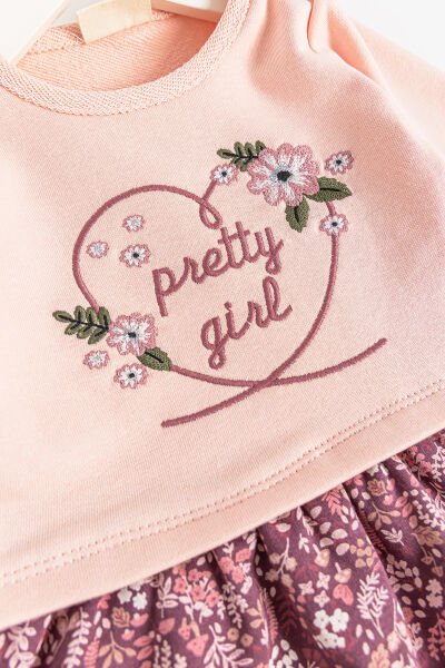 Çiçek Nakışlı Uzun Kollu Kız Bebek Elbise SOMON - 18-24 AY