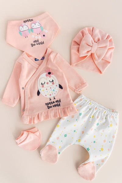 Kız Bebek Takım Cute Birds 5 Parça Kız Bebek Hastane Çıkışı