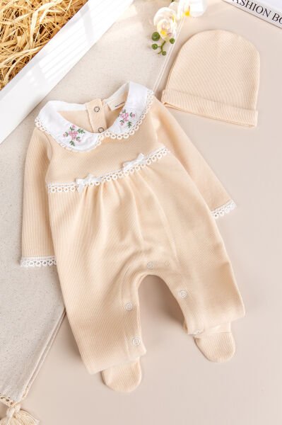Bebe Yaka Şapkalı Kız Bebek Tulum