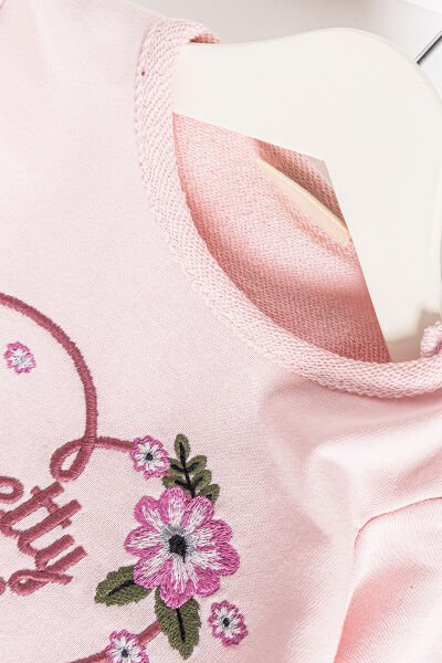 Çiçek Nakışlı Uzun Kollu Kız Bebek Elbise PEMBE - 18-24 AY
