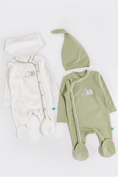 Ayıcık Baskılı 2'li Uzun Kollu Kız/Erkek Bebek Tulum Takım