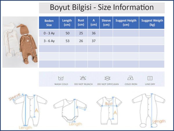 Ayıcık Baskılı 2'li Uzun Kollu Kız/Erkek Bebek Tulum Takım KAHVERENGİ - 3-6 AY