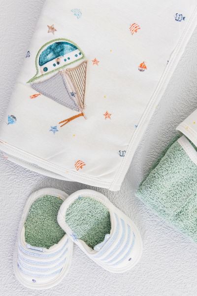 Organik Denizci Temalı Erkek Bebek Havlu Bornoz Seti