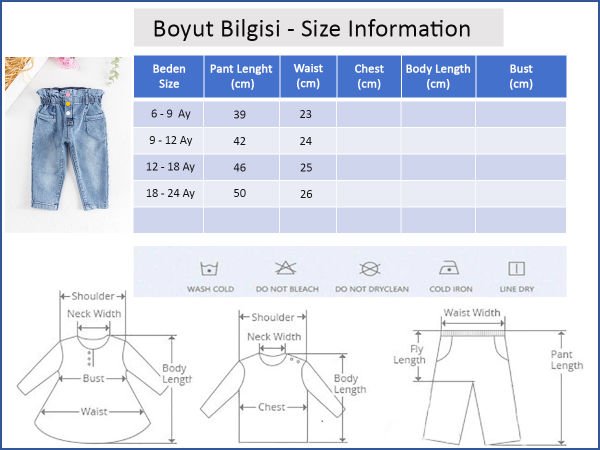Beli Büzgülü Kız Bebek Denim Kumaş Kot Pantolon