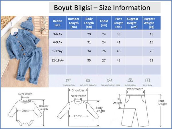 Bereli Triko Hırkalı Kışlık  Erkek Bebek Takım Set MAVİ -  9-12 AY