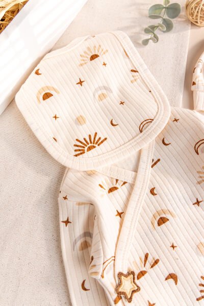 Güneş Desenli 100% Pamuk 5'li Kız Erkek Bebek Hastane Çıkışı Yeni Doğan Set