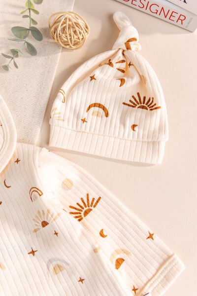 Güneş Desenli 100% Pamuk 5'li Kız Erkek Bebek Hastane Çıkışı Yeni Doğan Set