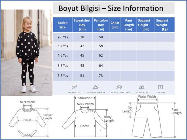 Kız Çocuk Pamuklu Siyah Puantiye Desenli Sweatshirt Tayt Alt-Üst takım