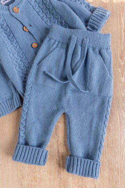 Bereli Triko Hırkalı Kışlık  Erkek Bebek Takım Set MAVİ -  12-18 AY