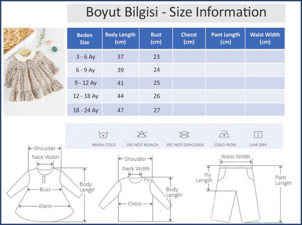 Çiçek Desenli Bebe Yakalı Keten Kız Bebek Elbise