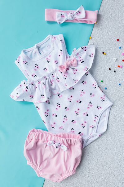 Kız Bebek Takım Body Bandana Slip Üçlü Bebek Set