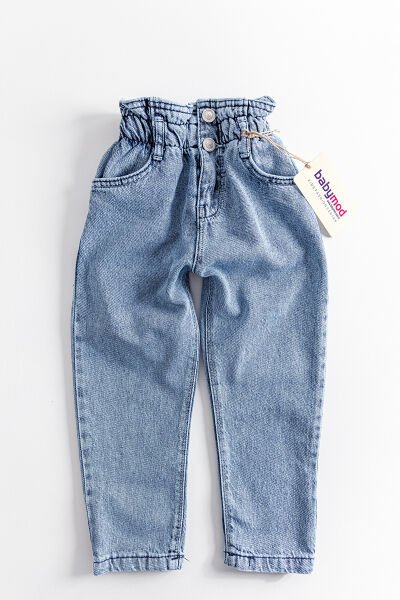 Yüksek Bel Kız Çocuk Kot Pantolon Çocuk Jean MAVİ - 5 Yaş