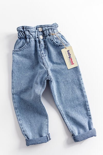 Yüksek Bel Kız Çocuk Kot Pantolon Çocuk Jean MAVİ - 5 Yaş