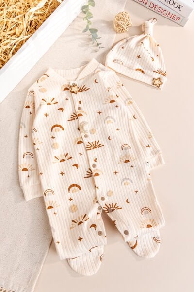 Gök Kuşağı Desenli Pamuklu Kız-Erkek Bebek Tulum