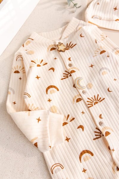 Gök Kuşağı Desenli Pamuklu Kız-Erkek Bebek Tulum