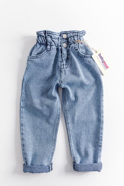 Yüksek Bel Kız Çocuk Kot Pantolon Çocuk Jean MAVİ - 8 Yaş