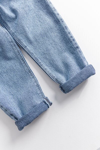 Yüksek Bel Kız Çocuk Kot Pantolon Çocuk Jean MAVİ - 8 Yaş