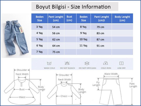 Yüksek Bel Kız Çocuk Kot Pantolon Çocuk Jean MAVİ - 8 Yaş
