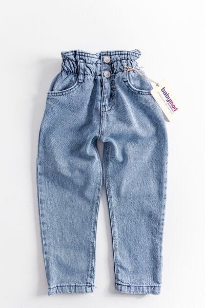 Yüksek Bel Kız Çocuk Kot Pantolon Çocuk Jean MAVİ - 9 Yaş