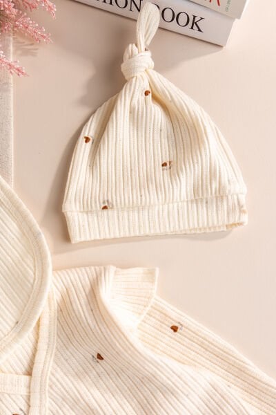 Çiçek Desenli 5'li Pamuklu Natural Kız Bebek Hastane Çıkışı Bebek Takımı