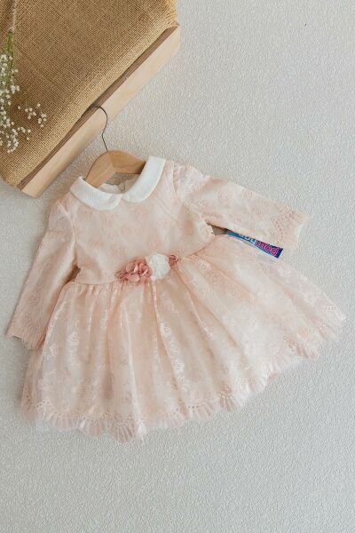 Güpürlü Uzun Kol Kız Bebek Elbise SOMON - 24 Ay