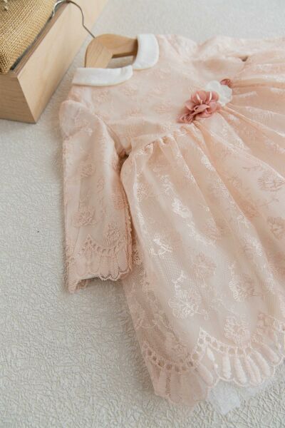 Güpürlü Uzun Kol Kız Bebek Elbise SOMON - 24 Ay