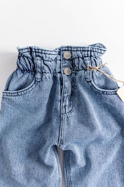 Yüksek Bel Kız Çocuk Kot Pantolon Çocuk Jean MAVİ - 11 Yaş