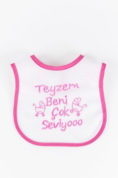 Teyzem Beni Çok Seviyo Yazılı Kız Bebek Su Geçirmez Mama Önlüğü