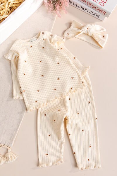 Çiçek Desenli Pamuklu 3'lü Kız Bebek takım