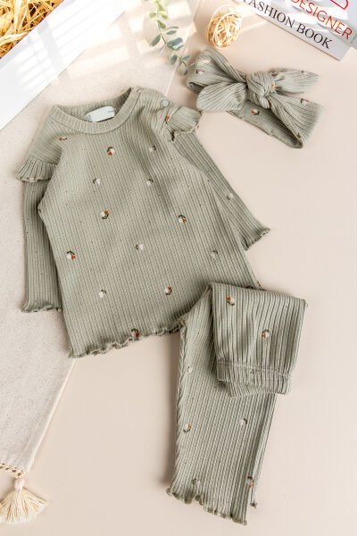 Çiçek Desenli Pamuklu 3'lü Kız Bebek takım