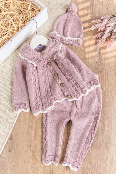 Triko Kışlık Hırkalı Kız Bebek Takım