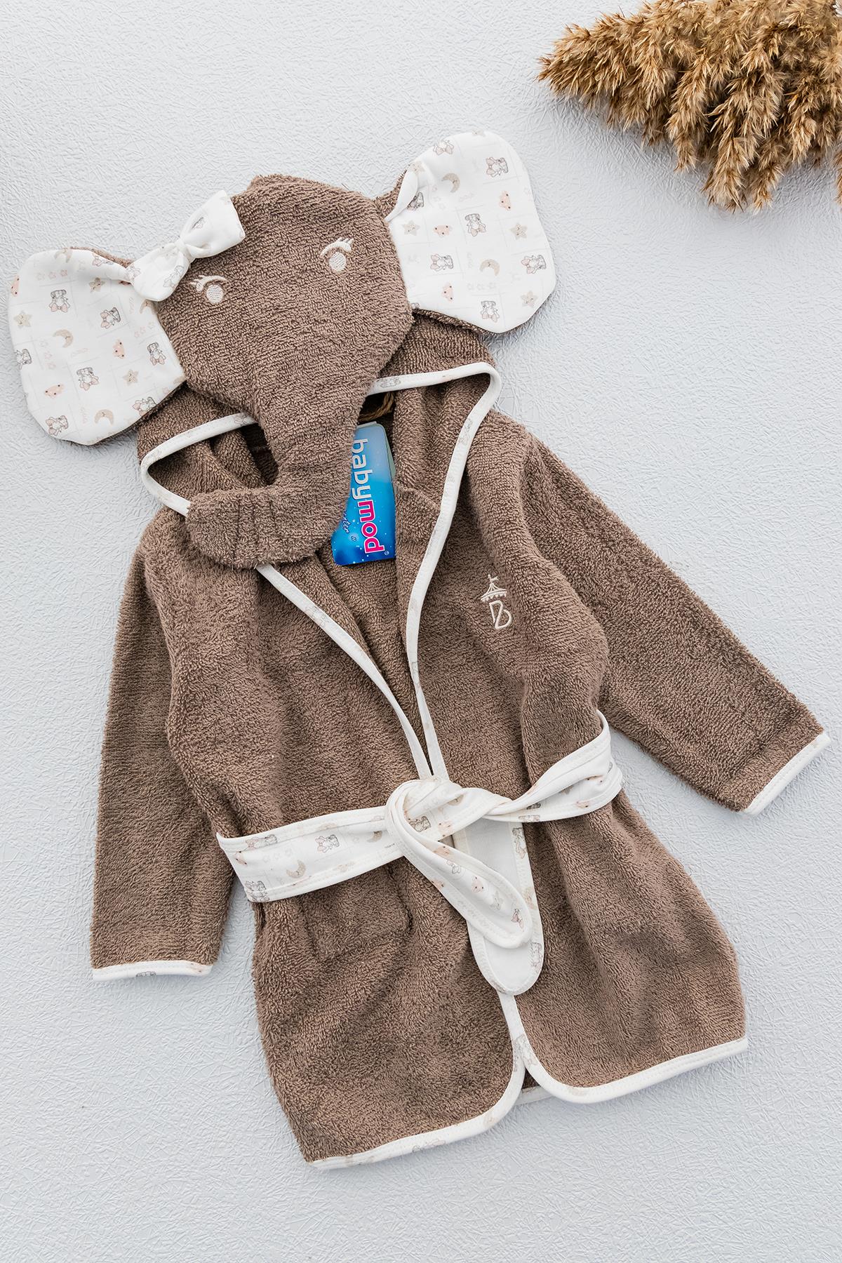 Fil Figürlü Organik Kapüşonlu Bebek Bornoz