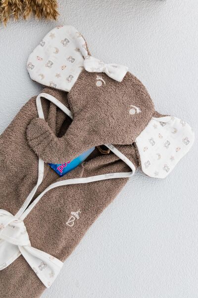 Fil Figürlü Organik Kapüşonlu Bebek Bornoz