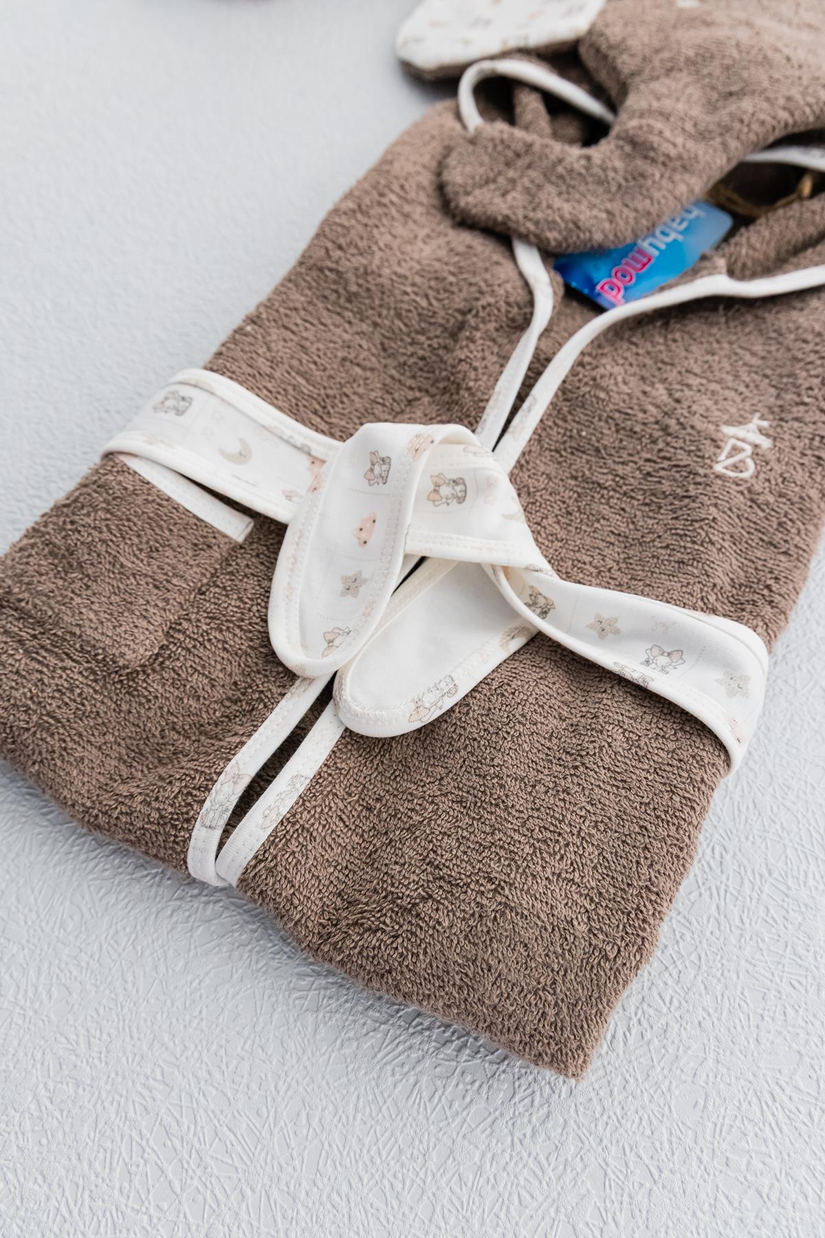 Fil Figürlü Organik Kapüşonlu Bebek Bornoz