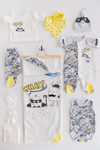 Boom Baskılı Hastane Çıkışı Erkek Bebek Zıbın Seti BEJ -  0-3 AY